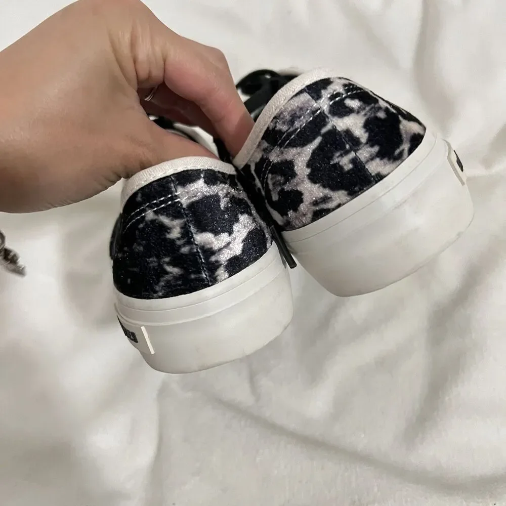 SeaVees for J Crew Shoes Womens Size 9 Black White Velvet Animal Print Sneakers
